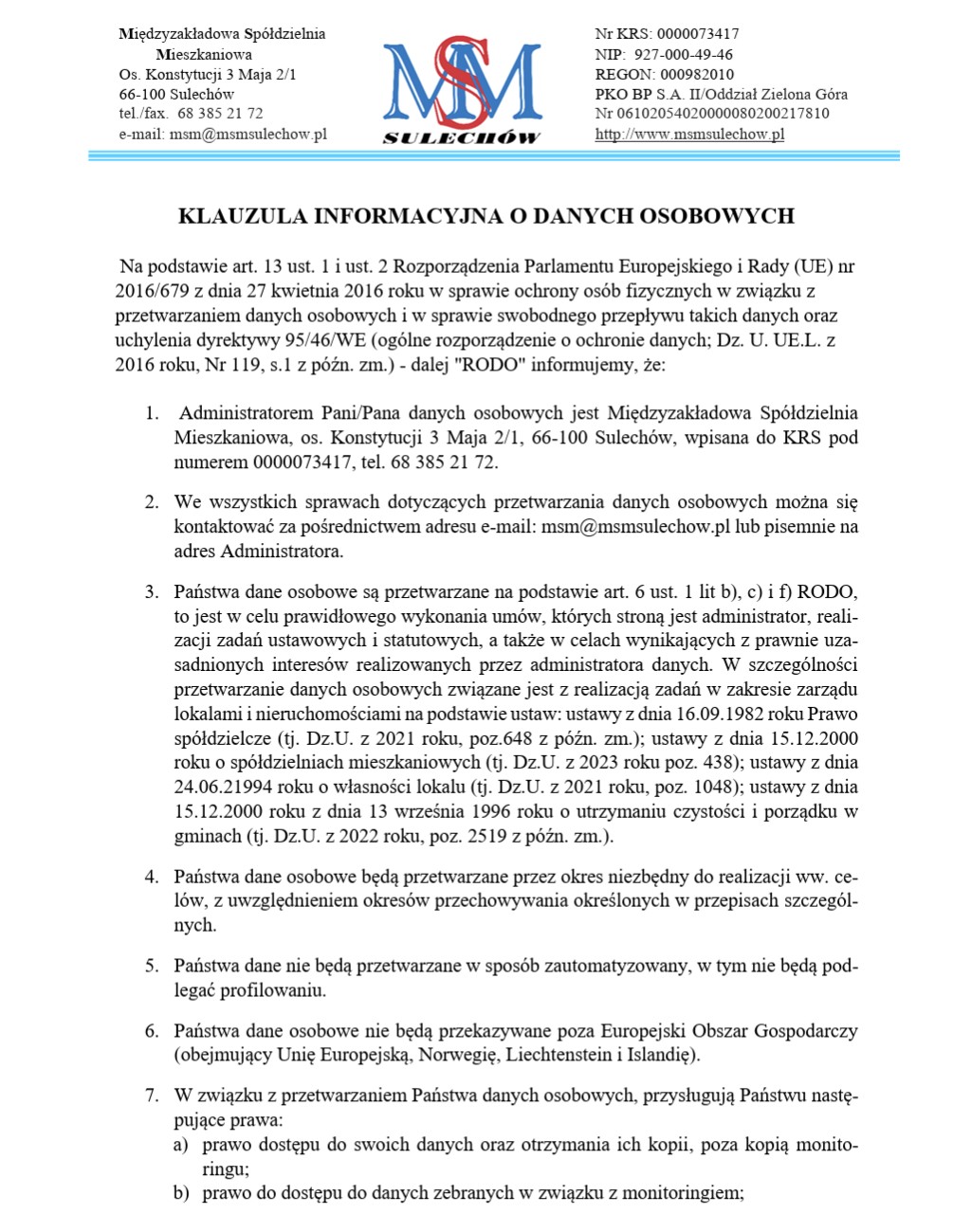 Polityka prywatności strona 1